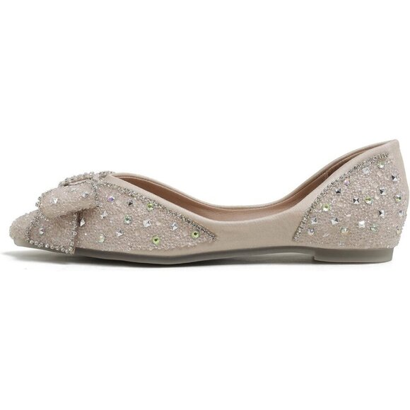 Qxcgdyxt Flat Shoes Women Cream Polyurethane (PU) Ballet Slip On Sparkly Flats - Picture 3 of 7